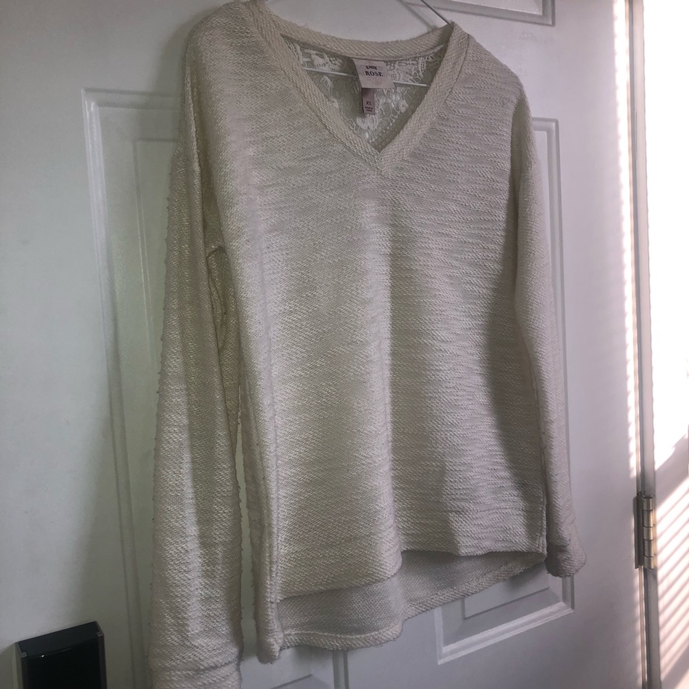 Knox Rose Ivory Sweater with Back Crochet Lace - Picture 3 of 5